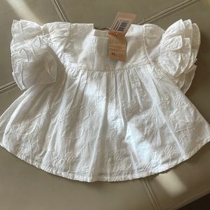 Velveteen white blouse with Ruffle short sleeves NEW